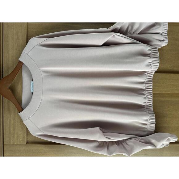 Evereve Mariana Sleek Pullover Crewneck Ruffle Sleeve Blush Pink Women’s Medium - Picture 5 of 15